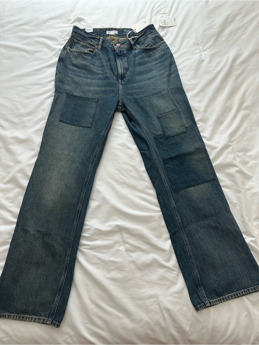 Good American Dark Blue Boyfriend Patchwork Jeans